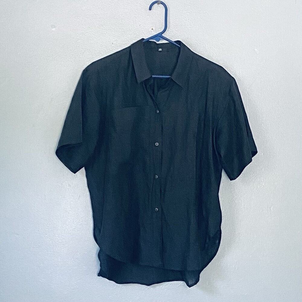 Jarbo Top Women Size 3 US 8/10 Medium Black Italian Linen Short Sleeve Button Up
